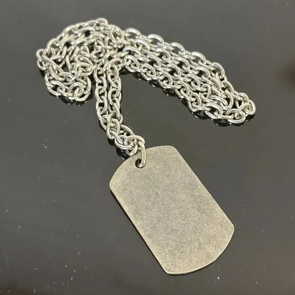 Dog Tag Silver Metal 26" Womans Punk Rock Necklace Pendant Army Military  Blank - Picture 4 of 4